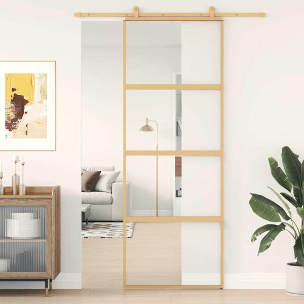 Porta scorrevole in vetro - Sistema per porte interne - Per dividere gli ambienti - Design elegante - 76x205 cm - Oro