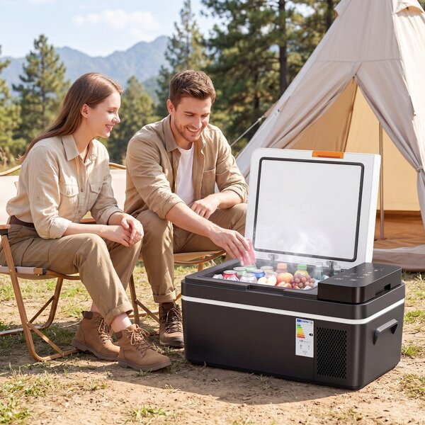Outsunny Frigorifero a compressore 20L -20℃-20℃ Frigorifero elettrico con controllo APP, luci LED, porta USB, protezione batteria | Aosom Italy