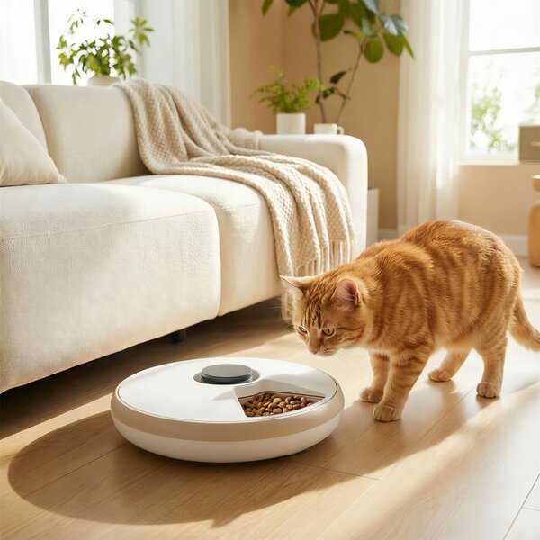 PawHut Distributore di Cibo per Animali Distributore Automatico 6 porzioni 31,5 x 31,5 x 8,3 cm bianco | Aosom Italy