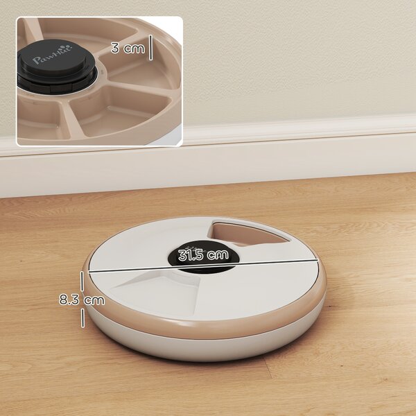 PawHut Distributore di Cibo per Animali Distributore Automatico 6 porzioni 31,5 x 31,5 x 8,3 cm bianco | Aosom Italy