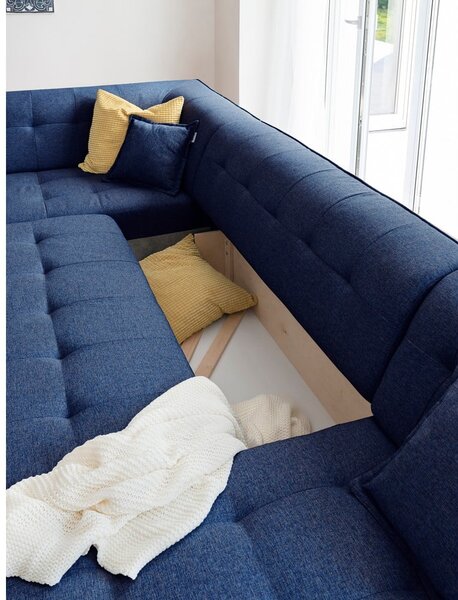 Divano letto a U blu navy, angolo sinistro Dazzling Daisy - Miuform