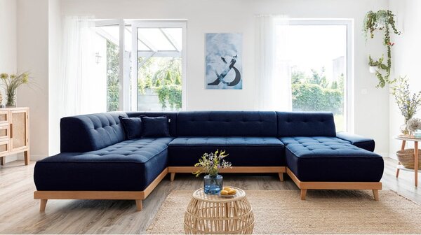 Divano letto a U blu navy, angolo sinistro Dazzling Daisy - Miuform