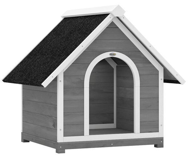 PawHut Cuccia per Cane da Esterno Casa per Cane Corpo Completamente Apribile per Pulizia Facile 84x101x86 cm Grigio e Bianco | Aosom Italy