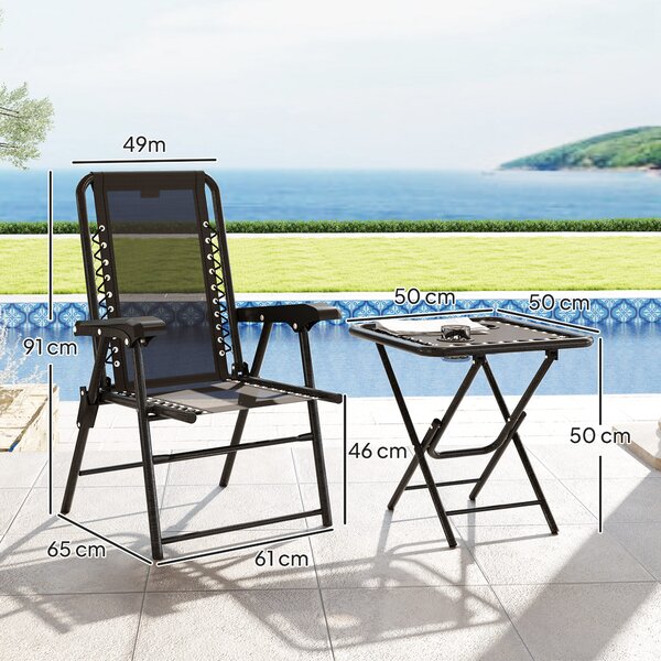Outsunny Set Bistrot 3 pezzi in acciaio resistente alle intemperie, set mobili da giardino con tavolo pieghevole e portabicchieri, sedie da giardino, Nero | Aosom Italy