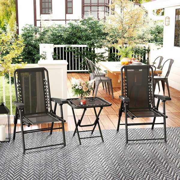 Outsunny Set Bistrot 3 pezzi in acciaio resistente alle intemperie, set mobili da giardino con tavolo pieghevole e portabicchieri, sedie da giardino, Nero | Aosom Italy