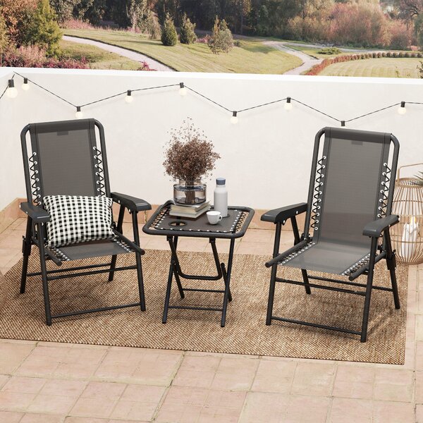 Outsunny Set Bistrot 3 pezzi in acciaio resistente alle intemperie, set mobili da giardino con tavolo pieghevole e portabicchieri, sedie da giardino, Nero | Aosom Italy