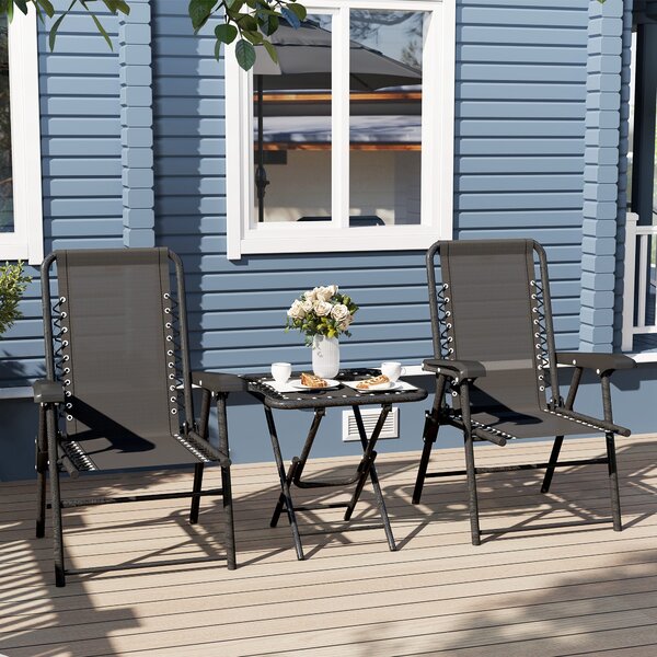 Outsunny Set Bistrot 3 pezzi in acciaio resistente alle intemperie, set mobili da giardino con tavolo pieghevole e portabicchieri, sedie da giardino, Nero | Aosom Italy
