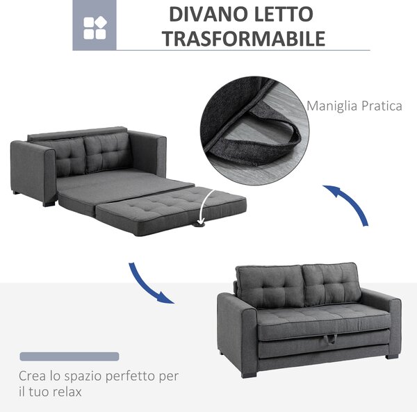 HOMCOM Divano Letto Convertibile moderno con Imbottitura e Molle, in Tessuto 2 Posti, 151x75x85 cm, Grigio | Aosom Italy