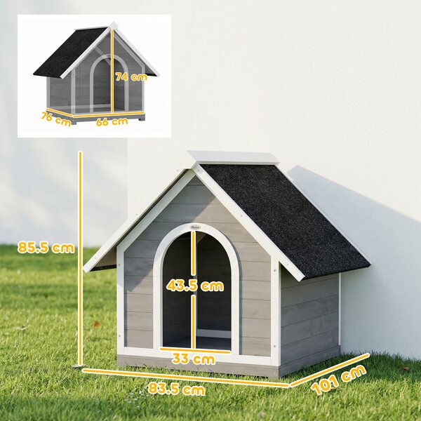 PawHut Cuccia per Cane da Esterno Casa per Cane Corpo Completamente Apribile per Pulizia Facile 84x101x86 cm Grigio e Bianco | Aosom Italy