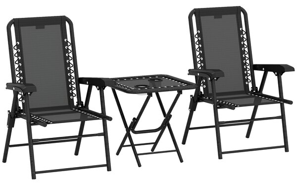 Outsunny Set Bistrot 3 pezzi in acciaio resistente alle intemperie, set mobili da giardino con tavolo pieghevole e portabicchieri, sedie da giardino, Nero | Aosom Italy