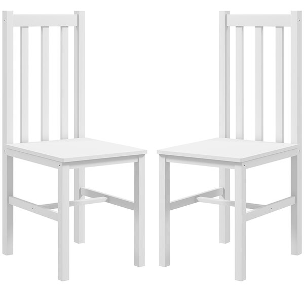 HOMCOM Set di 2 Sedie da Pranzo con Schienale Alto a Doghe e Struttura in Legno di Pino 38,5x47,5x99 cm Bianco | Aosom Italy