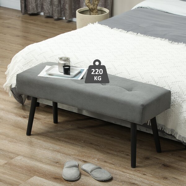 HOMCOM Panca Fondo Letto a Trapunta in Tessuto Effetto Velluto a Coste e Acciaio, 100x36x45 cm, Grigio | Aosom Italy