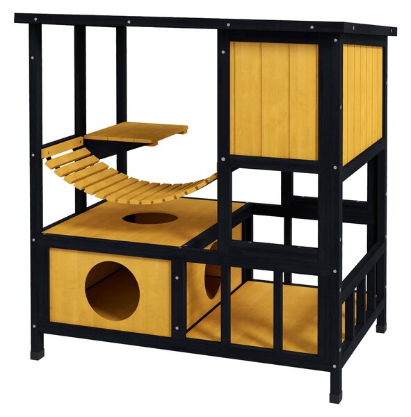 PawHut Casa per gatti Casetta per gatti Tana per gatti, resistente alle intemperie, con 1 rampa, 1 piattaforma, 84,5 x 60 x 88 cm, Verde + Naturale | Aosom Italy
