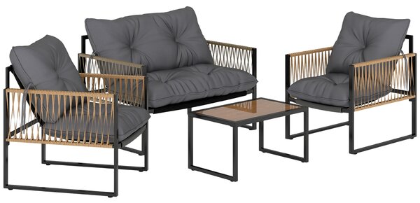 Outsunny Set da Giardino Esterno in Rattan Sintetico con 2 Poltrone 1 Divano 2 Posti 1 Tavolino da Centro e Cuscini Grigio | Aosom Italy