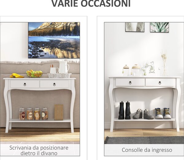 Homcom Tavolo Consolle per Ingresso con 2 Cassetti, Mobile Ingresso tavolo da ingresso, Bianco, 100x33x76cm|Aosom