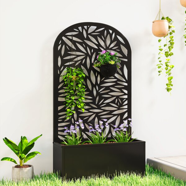 Outsunny Fioriera con Traliccio ad Arco per Rampicanti e Fori di Drenaggio, in Metallo, 61x23x113 cm, Nero | Aosom Italy