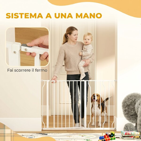 PawHut Cancelletto di Sicurezza per Cani in Acciaio e ABS, Estensibile 75-115cm per Scale e Porte, Bianco|Aosom