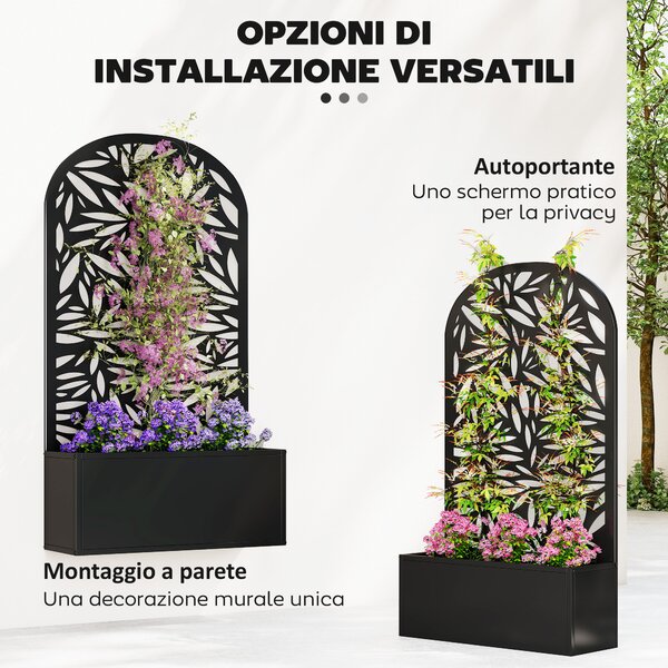 Outsunny Fioriera con Traliccio ad Arco per Rampicanti e Fori di Drenaggio, in Metallo, 61x23x113 cm, Nero | Aosom Italy