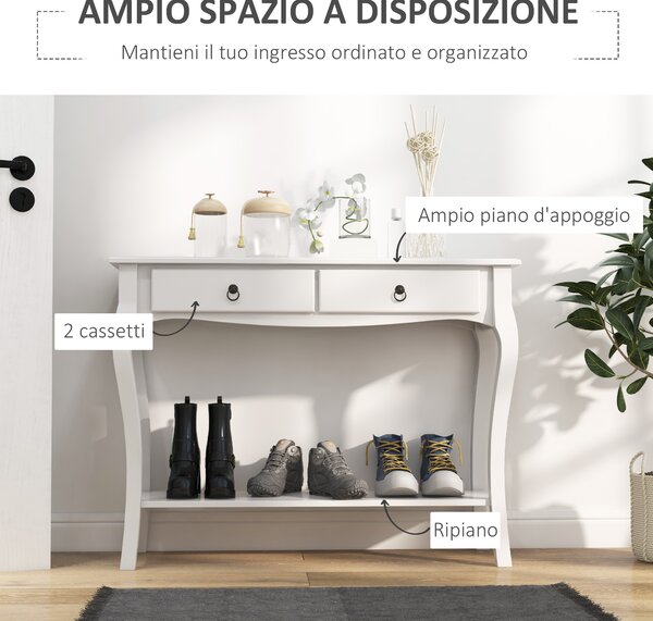 Homcom Tavolo Consolle per Ingresso con 2 Cassetti, Mobile Ingresso tavolo da ingresso, Bianco, 100x33x76cm|Aosom