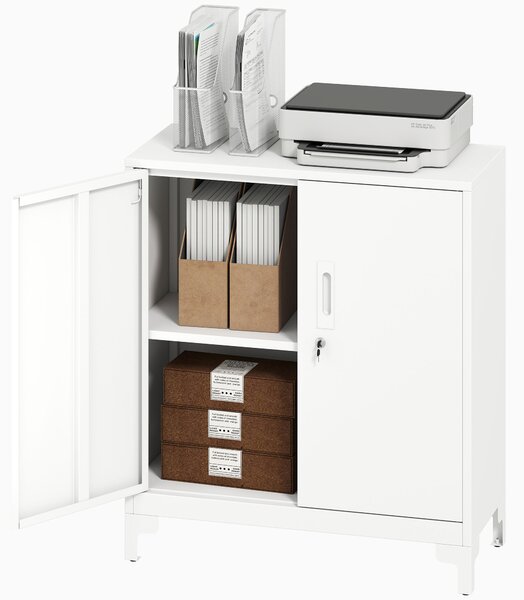 HOMCOM Armadio da ufficio in metallo, porte chiudibili, cassettiera da ufficio, design a 2 livelli, Bianco | Aosom Italy