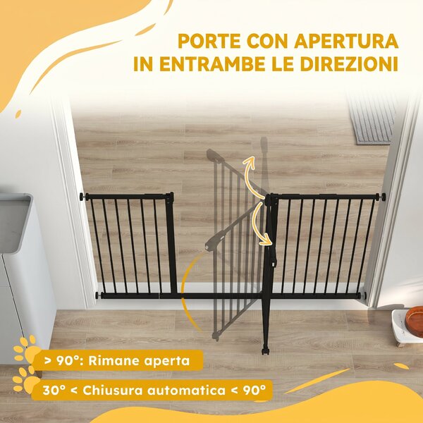 PawHut Cancellino per Cani e Animali Domestici 3 Estensioni Larghezza Regolabile Fino 147.5cm Chiusura Automatica, Nero|Aosom