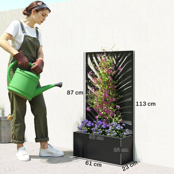 Outsunny Cassone rialzato con graticcio, fioriera in metallo con schermo, graticcio da giardino 61 x 23 x 113 cm | Aosom Italy