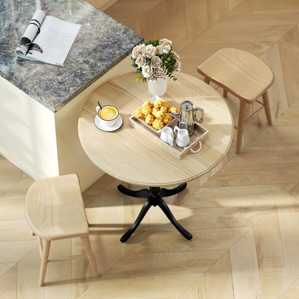 HOMCOM Tavolo rotondo da pranzo per 4 persone Ø 80 cm, tavolo da cucina, base in acciaio, stile moderno, legno naturale e nero | Aosom Italy
