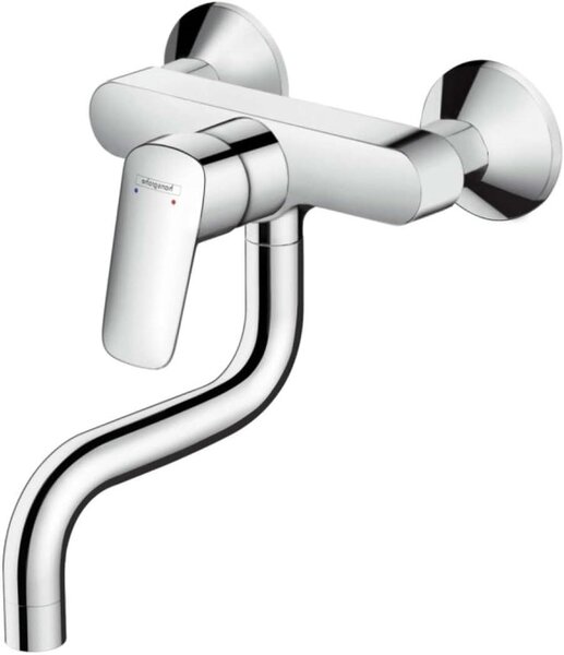 Rubinetto da cucina, montaggio a parete - Miscelatore per lavello da cucina - Design igienico - Girevole a 180 gradi - Distanza tra i fori di montaggio: 150 mm - Cromato