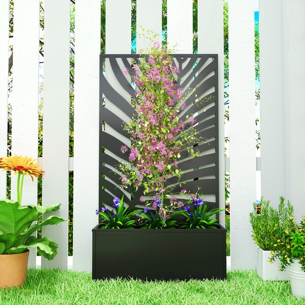 Outsunny Cassone rialzato con graticcio, fioriera in metallo con schermo, graticcio da giardino 61 x 23 x 113 cm | Aosom Italy