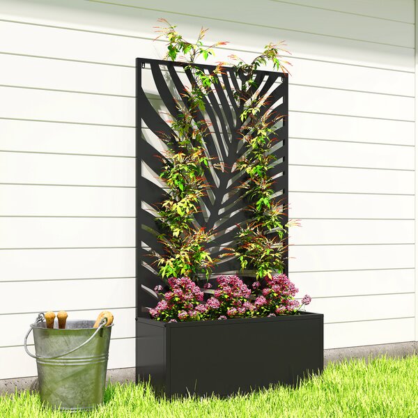 Outsunny Cassone rialzato con graticcio, fioriera in metallo con schermo, graticcio da giardino 61 x 23 x 113 cm | Aosom Italy