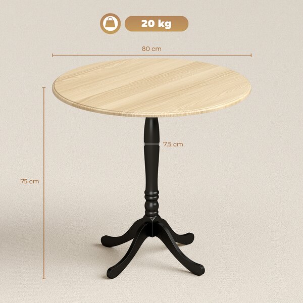 HOMCOM Tavolo rotondo da pranzo per 4 persone Ø 80 cm, tavolo da cucina, base in acciaio, stile moderno, legno naturale e nero | Aosom Italy