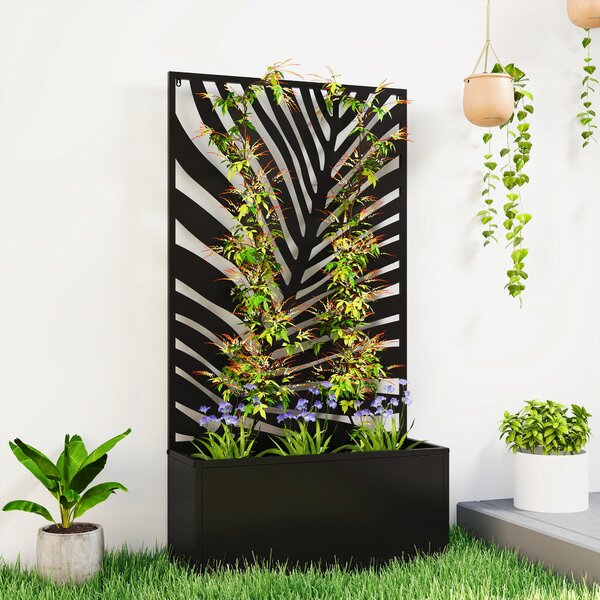 Outsunny Cassone rialzato con graticcio, fioriera in metallo con schermo, graticcio da giardino 61 x 23 x 113 cm | Aosom Italy