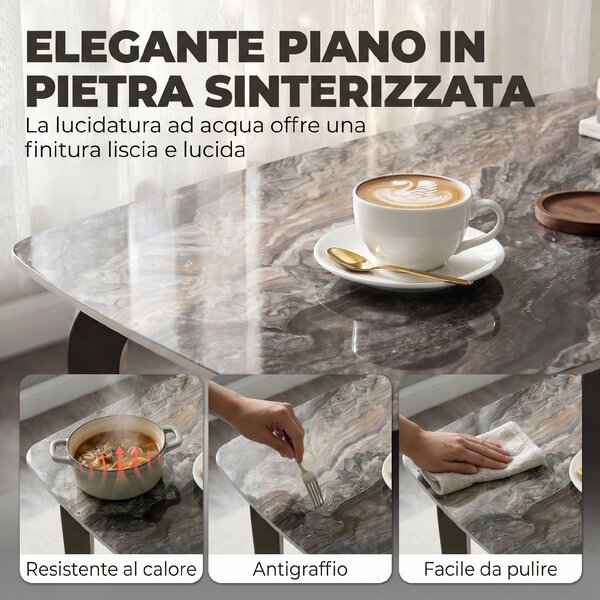 HOMCOM Tavolo 4 Persone, 130x70 cm, Moderno con Piano in Pietra Sinterizzata, Marrone | Aosom Italy