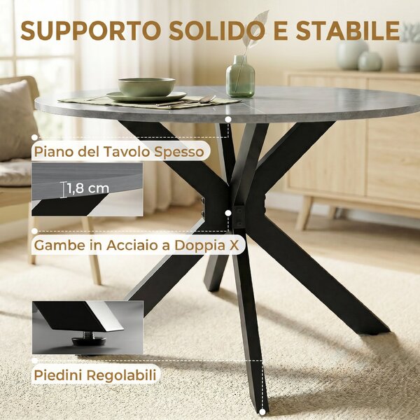 HOMCOM Tavolo Pieghevole 2-6 Persone, Ali Pieghevoli, Struttura Acciaio Doppia X, Grigio Cemento | Aosom Italy