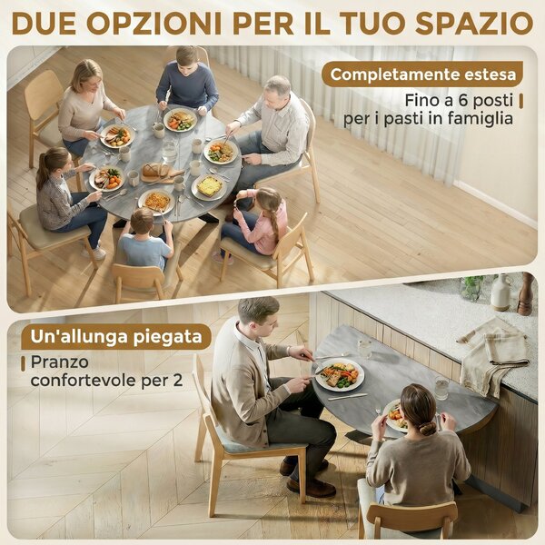 HOMCOM Tavolo Pieghevole 2-6 Persone, Ali Pieghevoli, Struttura Acciaio Doppia X, Grigio Cemento | Aosom Italy