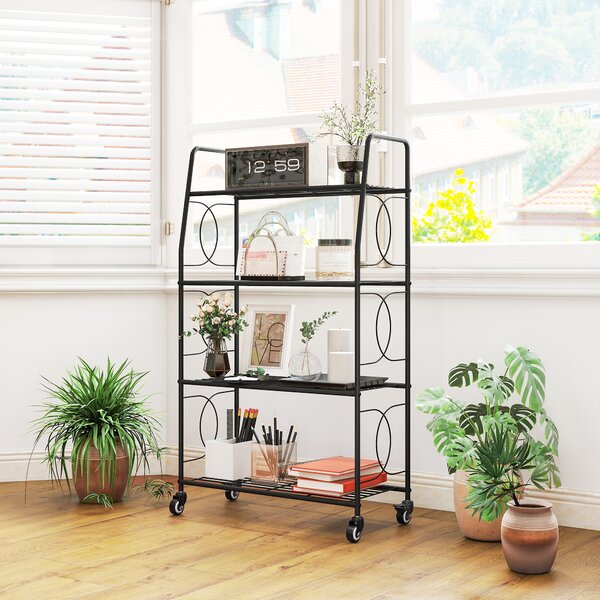 Outsunny Scaffale per fiori in metallo 4 livelli con ruote Interno ed Esterno, supporto per piante 67 x 29 x 114 cm Nero | Aosom Italy
