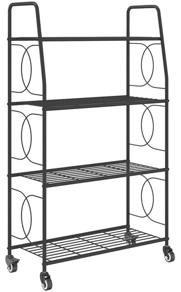 Outsunny Scaffale per fiori in metallo 4 livelli con ruote Interno ed Esterno, supporto per piante 67 x 29 x 114 cm Nero | Aosom Italy
