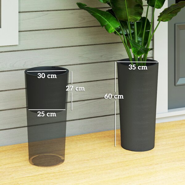 Outsunny Set da 2 vasi impilabili vaso con fori 35x35 cm vasi tondi grigio scuro | Aosom Italy