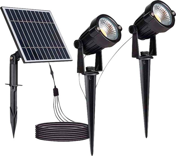V-TAC VT-11031 Faretto led con picchetto lampada da giardino con pannello solare 2pz x1.2W colore nero luce 3000k IP65 - 20488