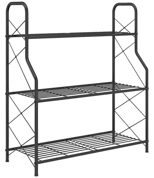 Outsunny Portapiante a 3 Livelli per Interni ed Esterni in Metallo, 69x28.5x78 cm, Nero | Aosom Italy
