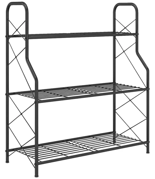 Portapiante a 3 Livelli 69x28,5x78 cm per Interni ed Esterni in Metallo Nero