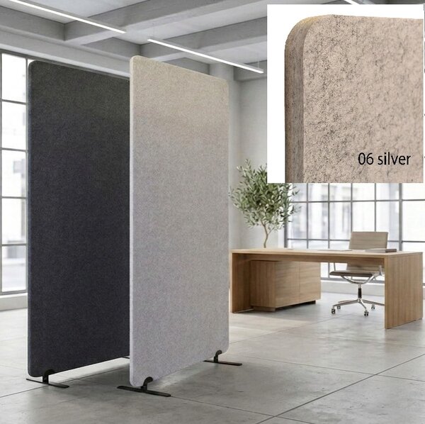 Divisorio Bilnora 160x60x2,5 cm, in feltro acustico, colore Silver