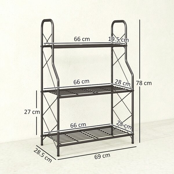 Outsunny Portapiante a 3 Livelli per Interni ed Esterni in Metallo, 69x28.5x78 cm, Nero | Aosom Italy