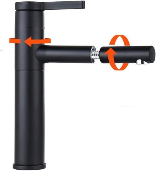 Rubinetto da cucina - Rubinetto estraibile per bagno - Risparmio idrico - Ottone massiccio - 35 mm - Nero