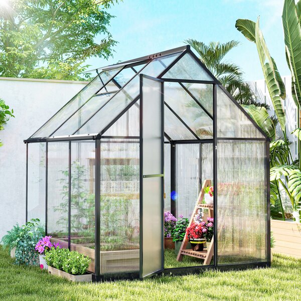 Outsunny Serra da giardino in alluminio e policarbonato, serra con finestra regolabile porta a battente resistente alle intemperie trasparente | Aosom Italy