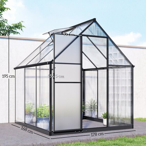 Outsunny Serra da giardino in alluminio e policarbonato, serra con finestra regolabile porta a battente resistente alle intemperie trasparente | Aosom Italy