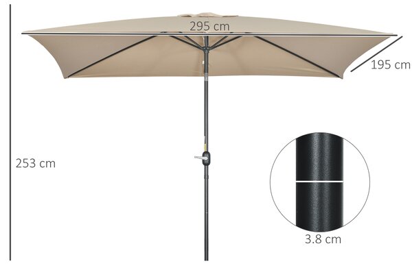 Outsunny Ombrellone Rettangolare 2x3 m Pieghevole e Regolabile con Manovella, in Alluminio e Poliestere, Cachi | Aosom Italy