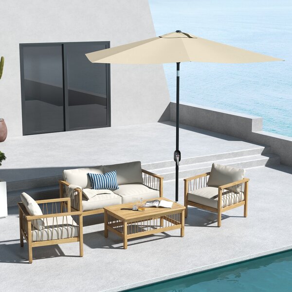 Outsunny Ombrellone rettangolare inclinabile 2x3 m con manovella tessuto in poliestere impermeabilizzato ad alta densità 180g/m² crema | Aosom Italy