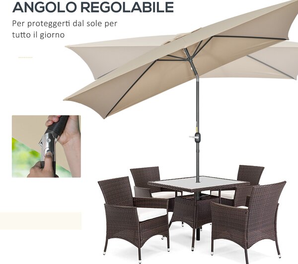 Outsunny Ombrellone Rettangolare 2x3 m Pieghevole e Regolabile con Manovella, in Alluminio e Poliestere, Cachi | Aosom Italy