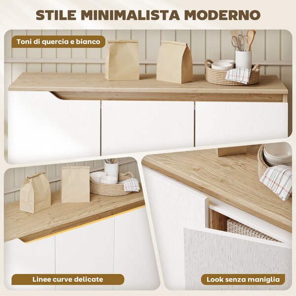 HOMCOM Credenza Moderna a 3 Ante con 3 Ripiani Regolabili e 5 Gambe in Legno, 107x35x76.5 cm, Bianco e Rovere | Aosom Italy